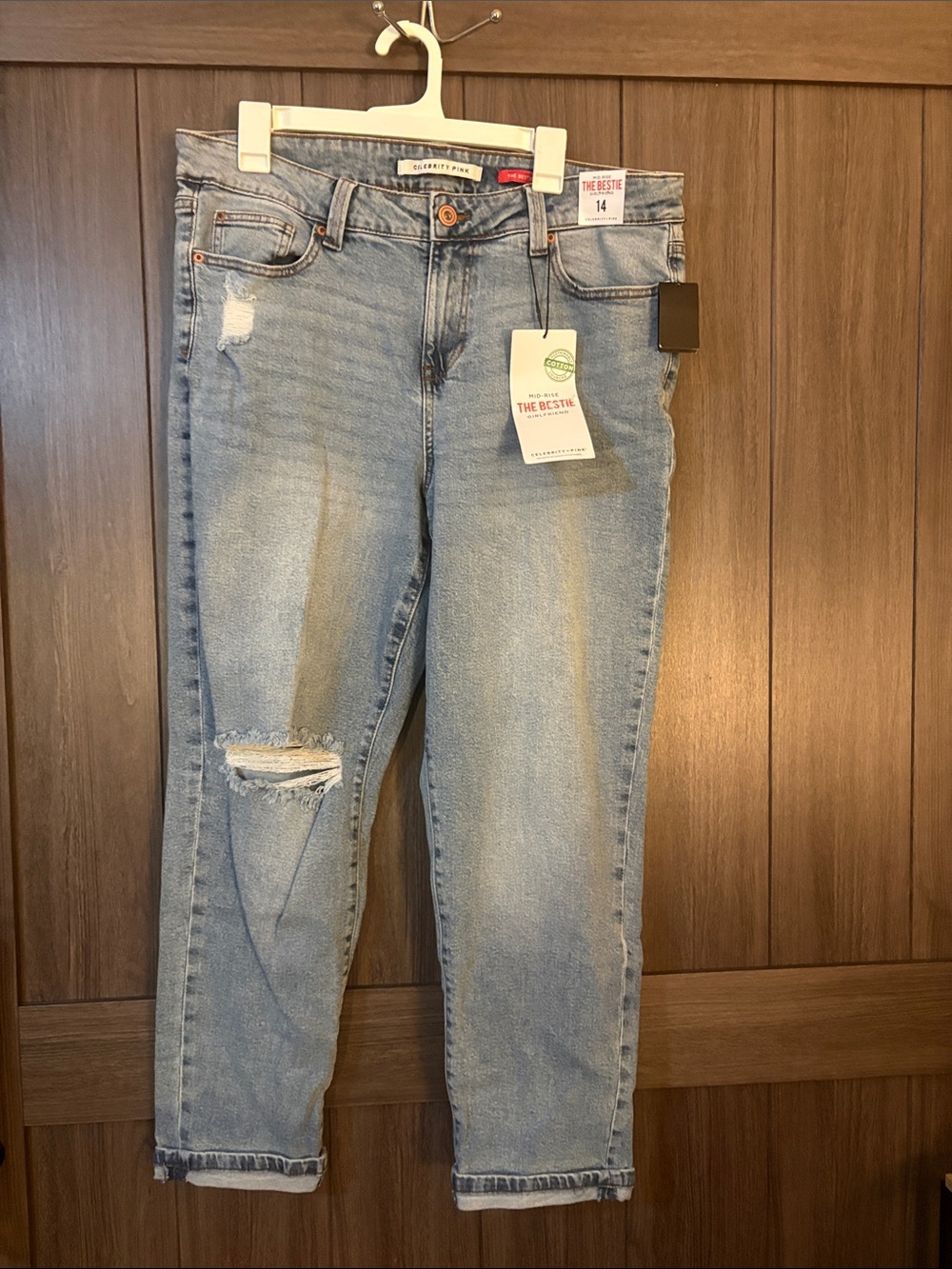 Celebrity Pink Light Blue Distressed Midrise size 14 Jeans with a 27 inseam